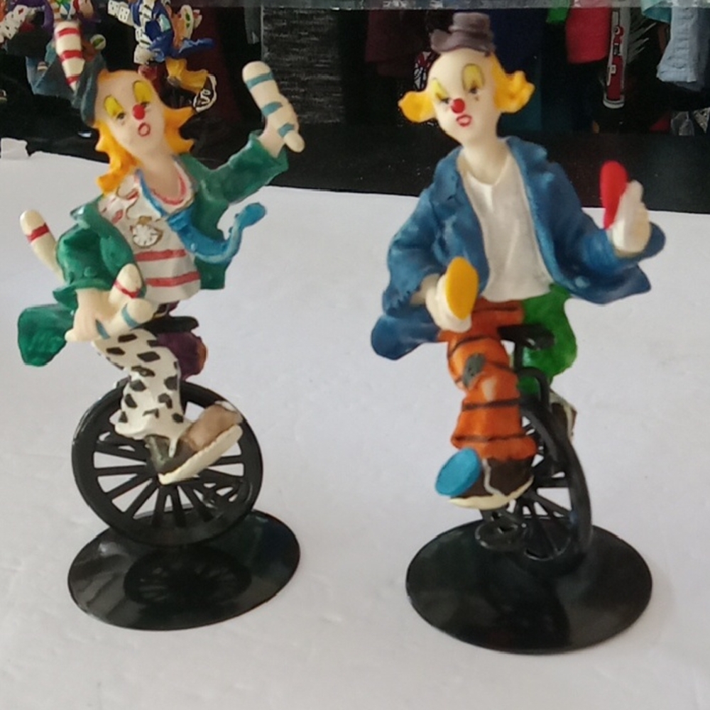 Unicycle Clown Figurines Set Of 2